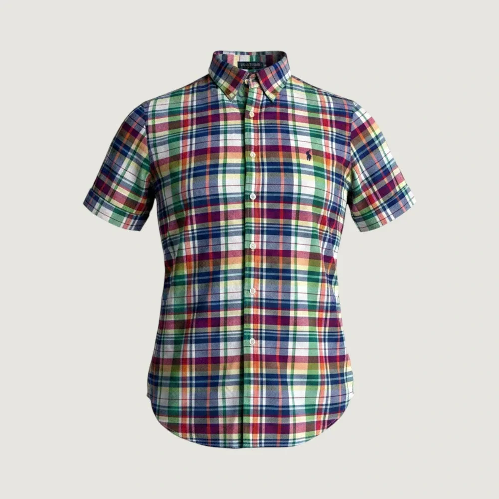 Polo Ralph Lauren Mens Large Madras Plaid Short Sleeve Button Down Shirt Multi